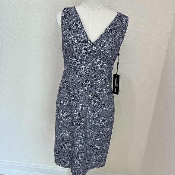 Karl Lagerfeld Navy and White V-Neck Printed Midi Dress - Picture 4 of 4